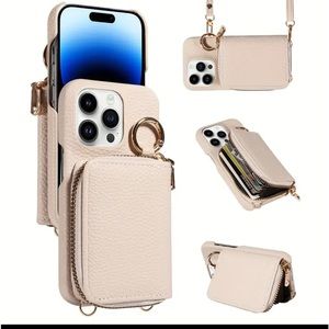 BRAND NEW IPHONE 12  PRO CROSSBODY UNBRANDED PHONE CASE & WALLET-BEIGE